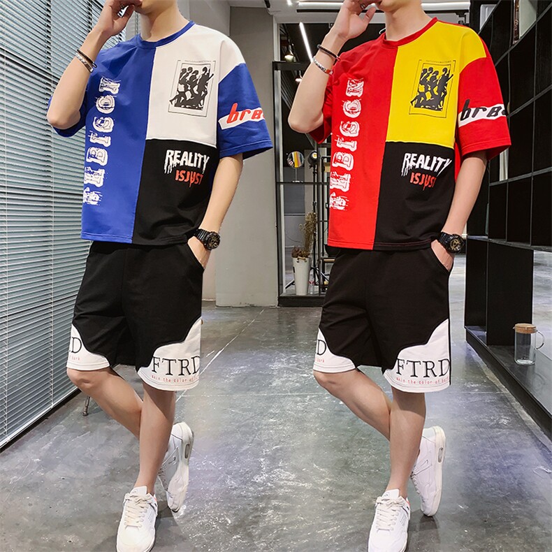 夏季青少年韩版休闲百搭T恤宽松运动套装男F155P55,男装休闲套装,电商A086