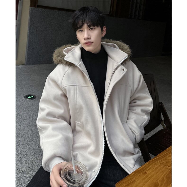 现货冬季新款连帽可拆卸毛领呢料棉服男女情侣款棉衣特p98,男装棉衣,电商C307