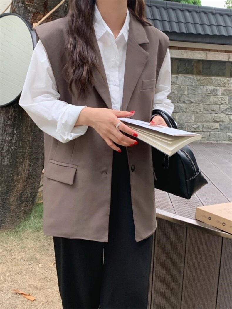 后背纽扣马甲，女装马甲，GREENO