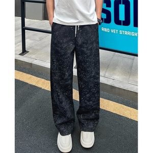 秋冬2025款破洞设计运动休闲长裤男潮流宽松直筒卫裤 KX50图片