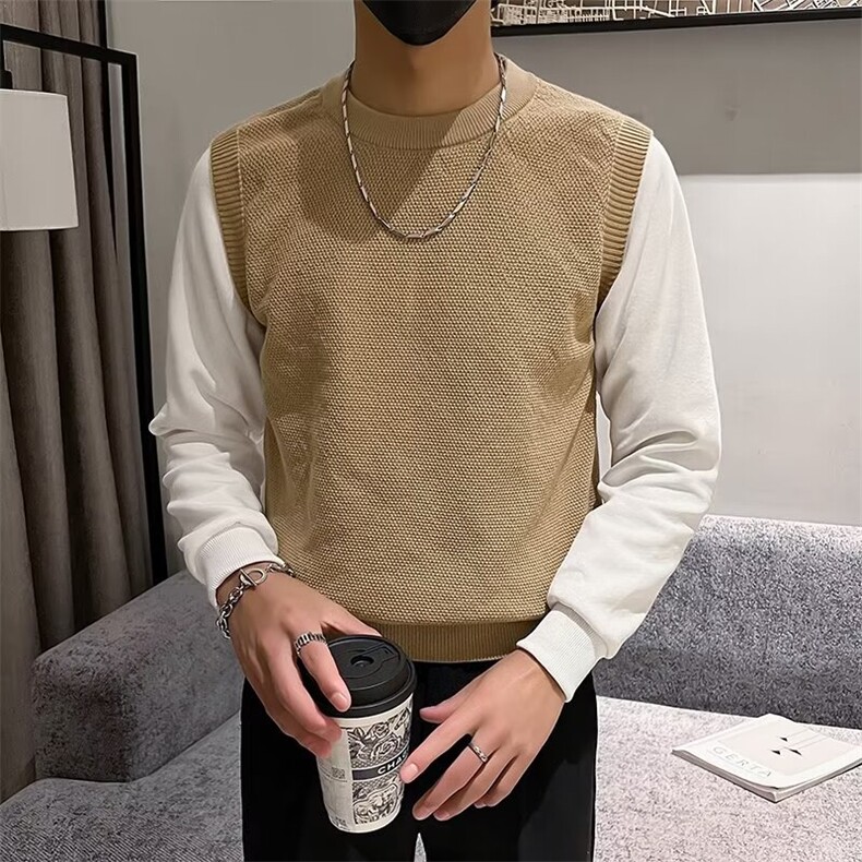 轻熟风拼接卫衣男秋冬季圆领打底衫青年修身撞色休闲毛衣 Q222图片