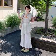 冷淡系松弛感罩衫阔腿裤套装女2025夏新款韩系气质收腰显瘦两件套，女装套装/套裙，2C029