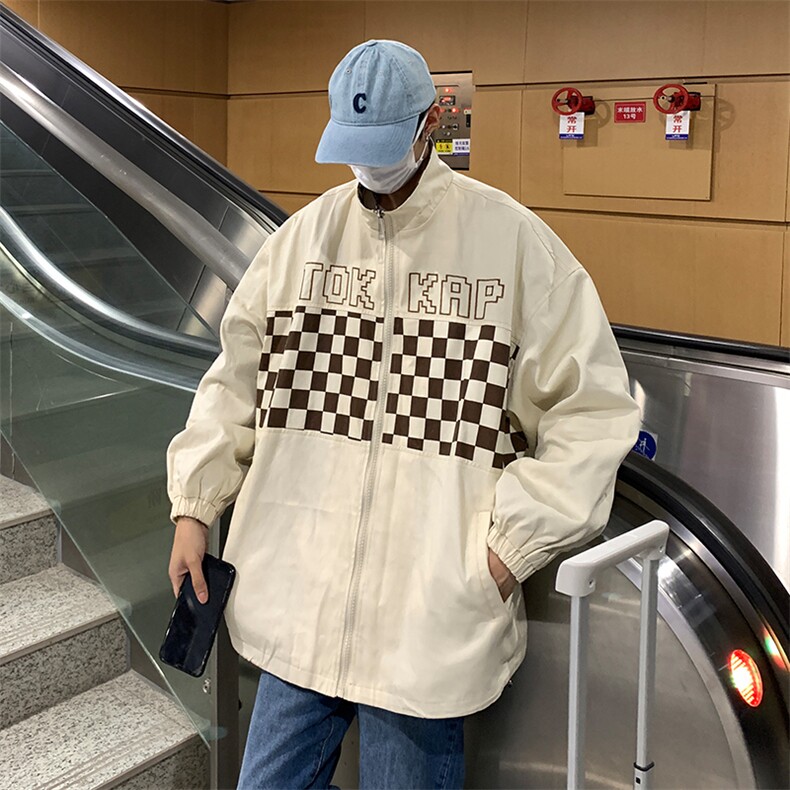 EQ93情侣装秋装棋盘格夹克外套男女2024新款学院风潮流INSP108,男装夹克,电商C306-1