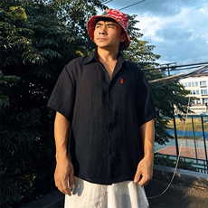 DC02男士短袖棉麻亚麻衬衫透气舒适面料凉爽透气衬衣慵懒风学院风，男装T恤，星座115A-2