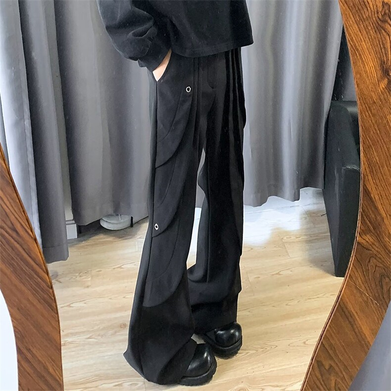 美式高街cleanfit裤子黑色高腰西裤男小众设计解构分割拖地喇叭裤,男装西裤,星座813-2