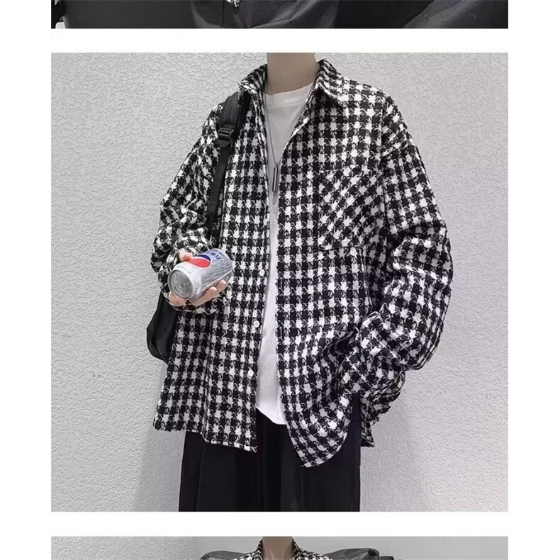 F572P48秋季毛呢夹克外套男长袖格子衬衫秋天韩版文艺宽松外套,男装夹克,星座512-6