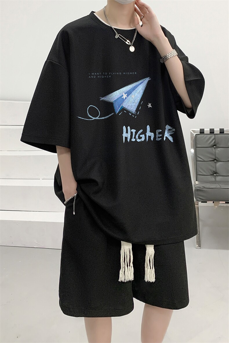 华夫格套装运动短袖t恤套装休闲两件套一套HZ84270-P44,男装T恤,电商A040
