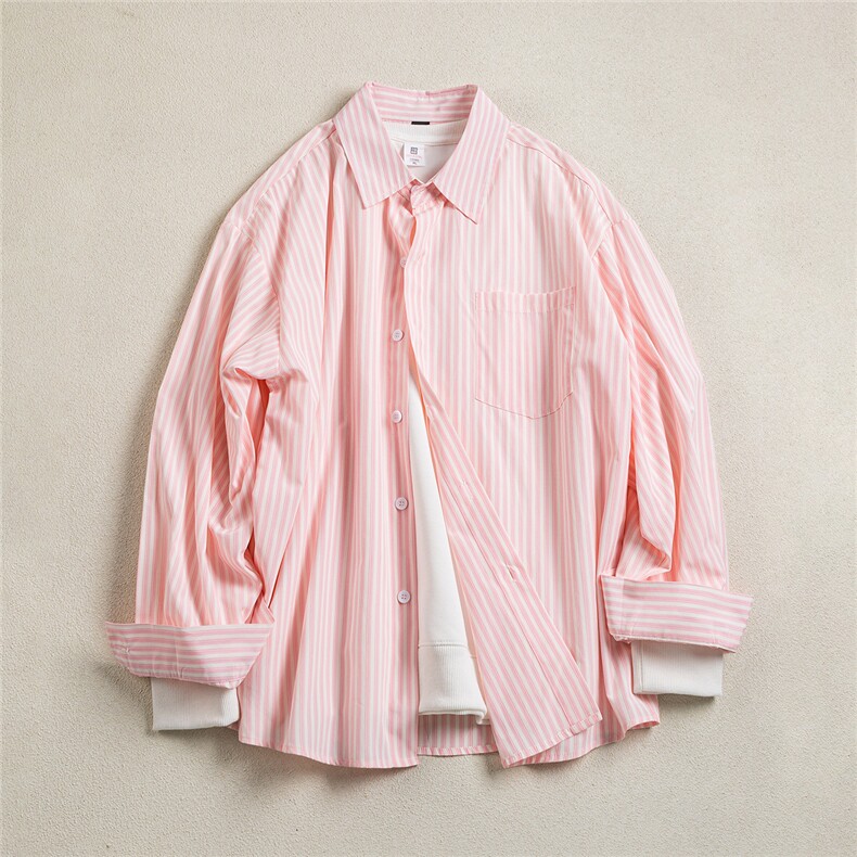 B413-1-DX6015韩系小众翻领条纹长袖衬衫男女款春秋新款宽松衬衣，男装衬衫，电商B413-1