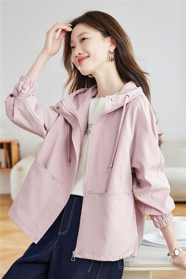 时尚减龄少女粉色短款外套女2025秋新款宽松百搭连帽休闲夹克上衣,商品下架区,慕咨