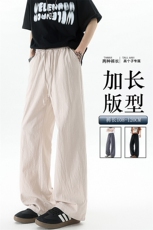 休闲裤女肌理长裤慵懒松弛感2025新款夏季松紧腰阔腿裤简约风，男装休闲裤，电商B312