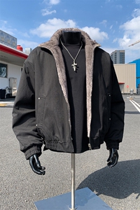 假模原品质两面穿水洗鱼骨纹牛津帆布银蓝狐座山雕外套S530特118图片