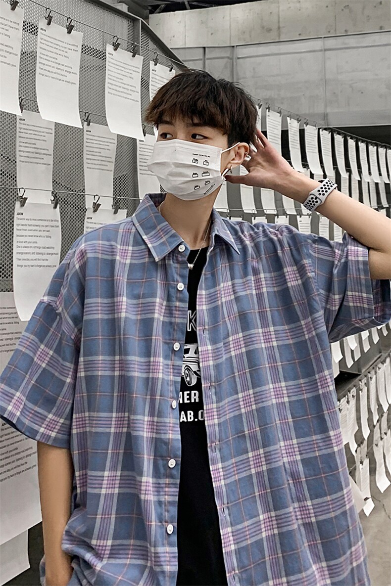 2021年春季新款格子衬衫女宽松落肩港风衬衫男DS-C407-CS301-P35,男装衬衫,电商C323-1