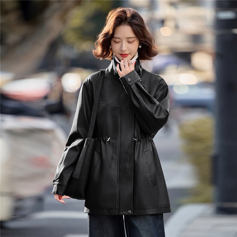 【冬季女装新款】中长款派克服加绒加厚保暖皮棉P-155,女装皮衣,简古