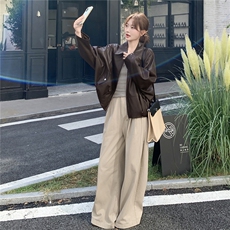 2025秋装新款时髦蛋白皮咖色皮衣外套女2C325-528P155K228，女装皮衣，2C325