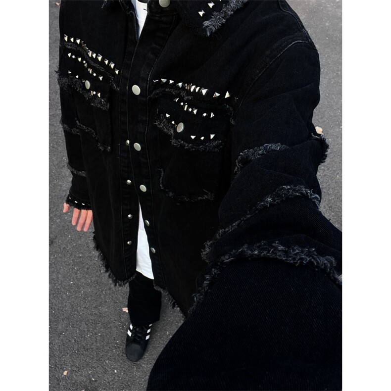 【有货】cleanfit黑色毛边牛仔外套男春秋美式高街夹克CT01LL-P65图片