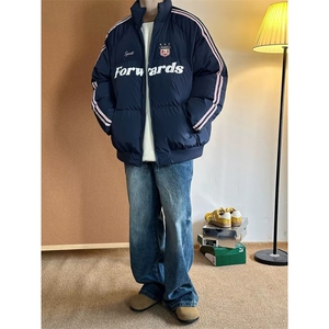 冬季美式复古撞色条纹棉衣男潮牌加厚保暖面包服外套MF9093-P107图片