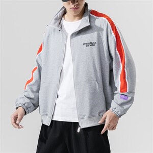 2020 秋季新款日系大码男条纹休拼接闲开衫立领运动卫衣W5007-P50图片