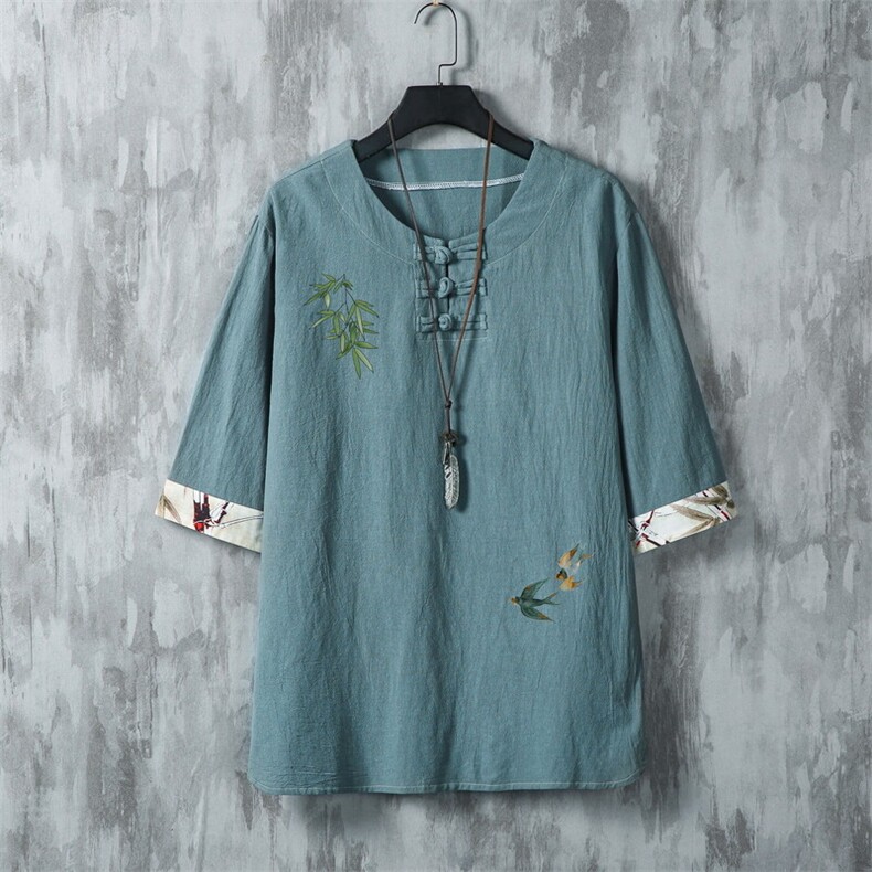 男士衬衫五分袖衬衣中袖印花立领唐装风XZ1512-240924-P35,男装衬衫,星座1512
