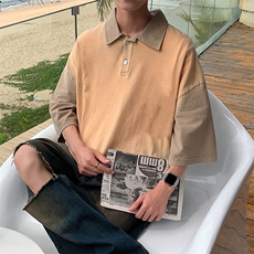 抖音品质2023夏季大码短袖polo衫男休闲水洗渐变T恤XP77066-P45，男装Polo衫，电商A042