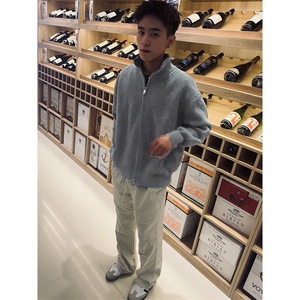 重磅秋冬北极绒双拉链毛衣开衫美式复古休闲慵懒风宽松针织衫外套图片
