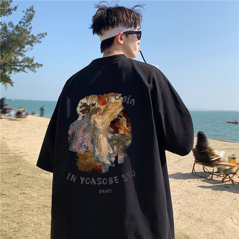 重磅大纯棉天使涂鸦印花夏季短袖T恤男大码A430-1-WT234,男装T恤,电商A426-1(原A430-1)