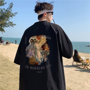重磅大纯棉天使涂鸦印花夏季短袖T恤男大码A430-1-WT234