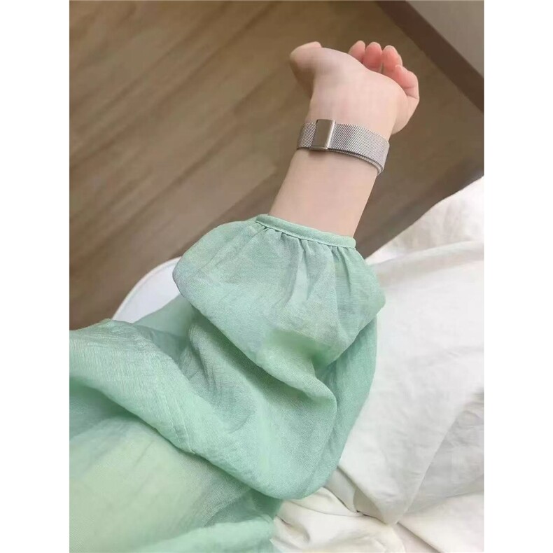 多巴胺绿色防晒衬衫女夏季薄款宽松遮肉圆领衬衣外穿开衫上衣,男装防晒衣,星座506A