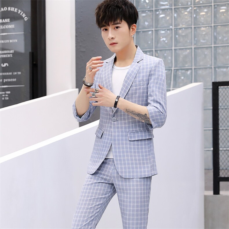 夏季中袖二件套韩版修身七分袖学生帅气休闲薄款XZ1304-2,男装西服,星座613B