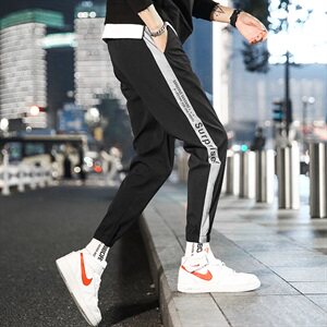 2021新款春秋韩版潮流运动男士休闲长裤束脚潮牌九分裤图片