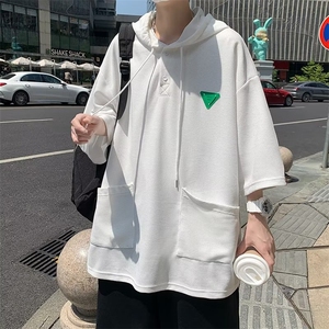 连帽短袖t恤男秋夏宽松休闲短袖体恤美式潮牌五分袖上衣ST240-P35图片