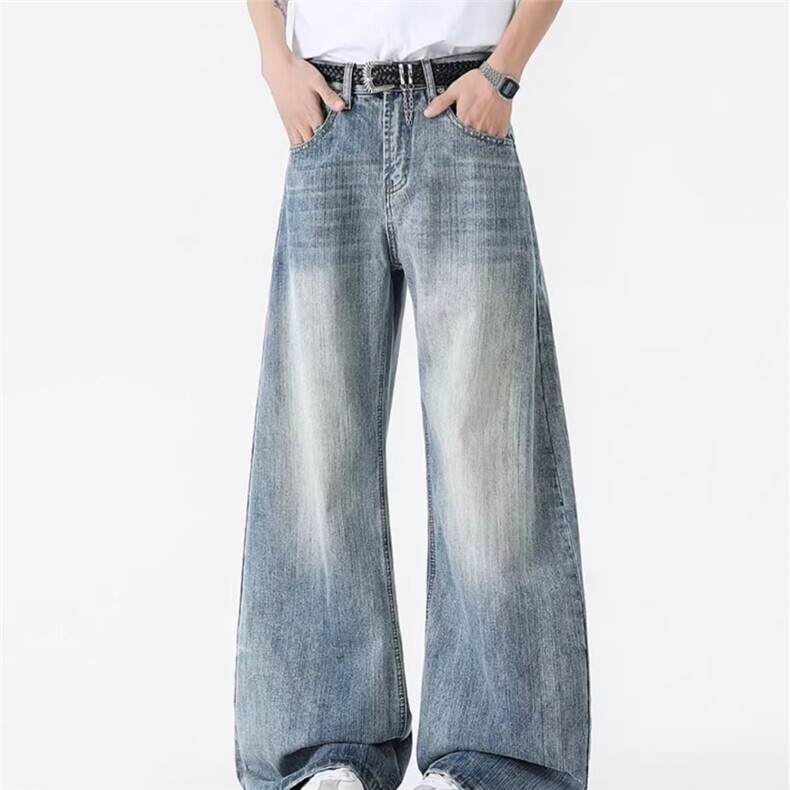 现货!港风新款2025潮流百搭直筒宽松大码牛仔裤松紧腰NZ6161-P45，男装牛仔裤，星座1103-2