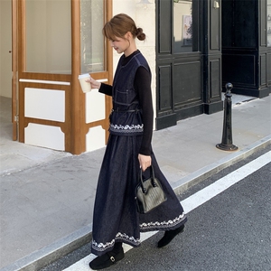 时尚气质牛仔马甲高腰半身裙两件套女2025秋季新款韩版高级感套装图片