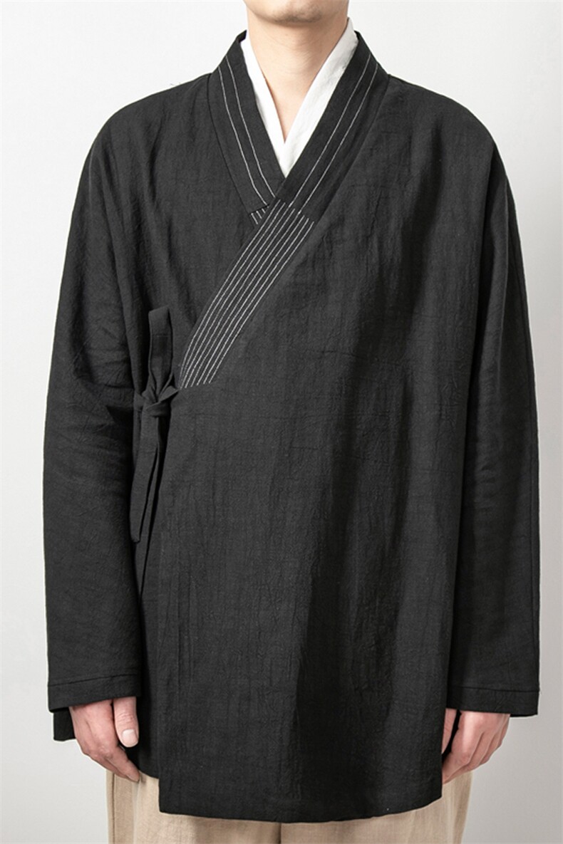 2025秋冬新款风男装棉麻男士汉服中长款棉麻外套H27P90,男装民族服装,钱塘802
