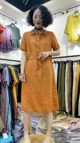 亚麻连衣裙，女装连衣裙，衣九八依