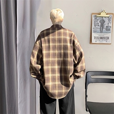 衬衫男秋季新款港风宽松大码磨毛格子长袖衬衣CS601-特P27，男装衬衫，星座214-3