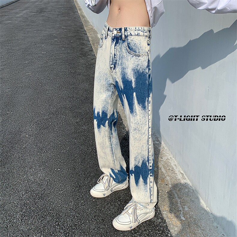 B221美式ins高街暗黑小众毛边扎染小脚牛仔裤LK23031-P60控78,男装牛仔裤,电商B221