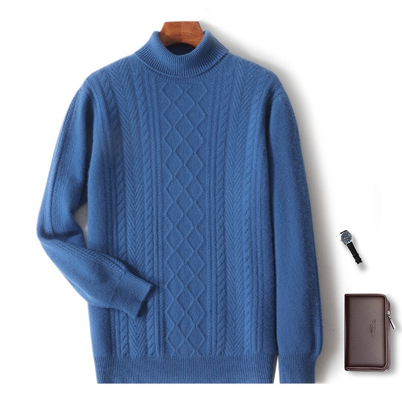 经典百搭秋冬新款男士高翻领山羊绒衫保暖宽松大码针织打底毛衣，男装羊毛衫，牧圣羊绒
