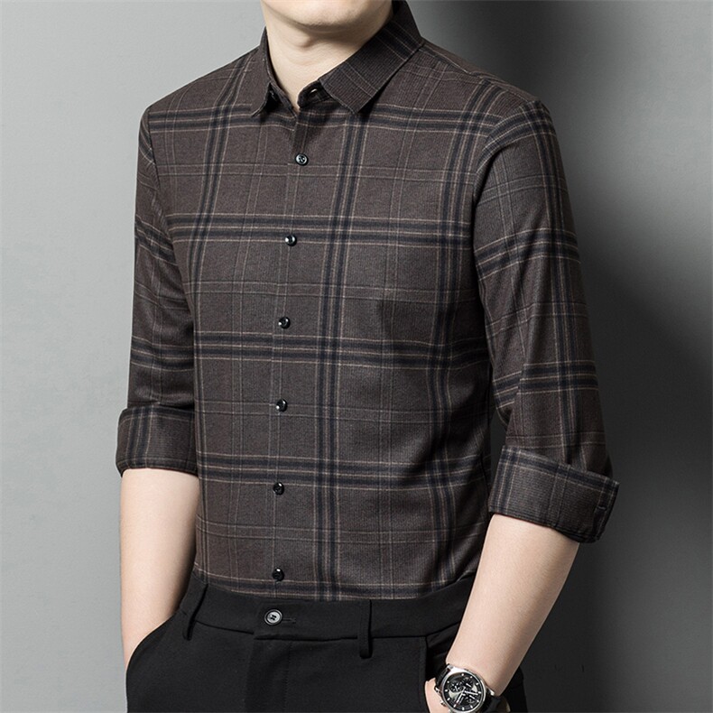 衬衫男士长袖秋冬2024新款男装格子衣服秋季修身商务休闲男款衬衣，男装衬衫，电商B212（原钱塘6029）