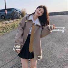 主推现货时尚翻领拼色棒球服休闲短外套，女装短外套，菡迪欧娜