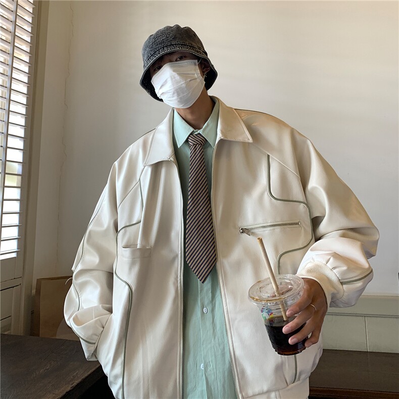 2026秋装新款美式翻领机车服皮夹克潮宽松外套D216P108男,男装夹克,电商A335-1（原A458）