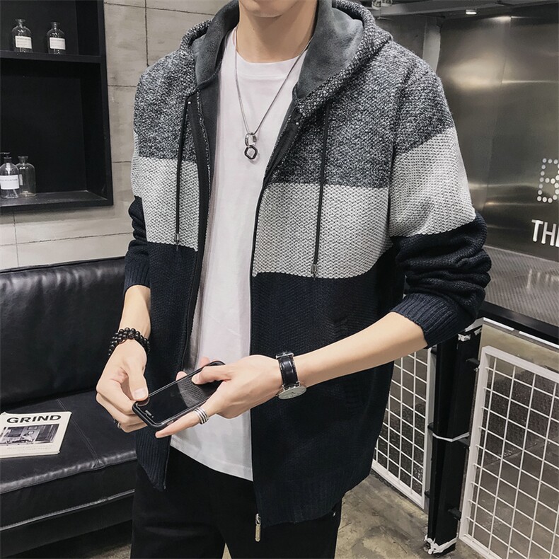 控价89 针织衫男士开衫潮流秋冬外套加绒加厚线衣男装毛衣8029p65图片