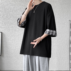 现货A059-7822-P38控58夏季高品质冰丝短拼色宽松大码T恤短袖，男装T恤，电商A059