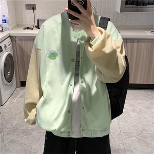外套男装秋2022ins潮棒球服男生华夫格卡通青蛙外套上衣J3217P55图片
