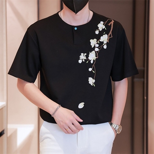小伙纯色重工T恤男休闲宽松风刺绣衬衣轻熟风A236-82572-P55图片