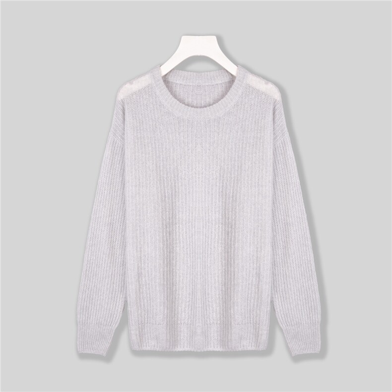 2025年夏季常规款通勤套头单件长袖圆领纯色时尚百搭针织衫，女装针织衫/毛衣，绒崒