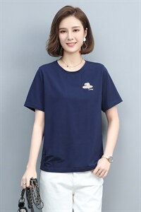 2023夏季新款简约时尚气质圆领休闲舒适短袖T恤图片