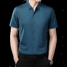 衬衫男2023新款夏装商务休闲正装中青年男士纯色翻领短袖工装衬衫，男装衬衫，电商B212（原钱塘6029）