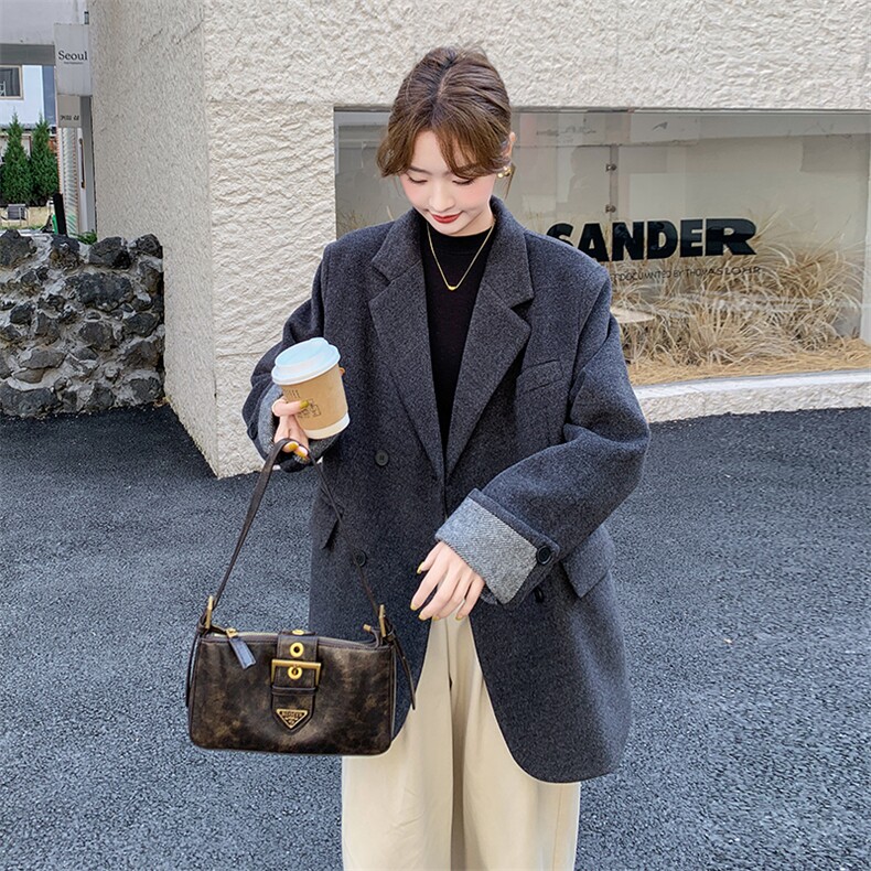 黑色高级感轻熟风90羽绒服女2025冬季新款韩系气质淡人西装外套,女装羽绒服,2C176