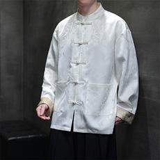 风新中式衬衫盘扣翻袖子花纹开衫男女长袖A021-KS513-P85控98，男装衬衫，电商A021