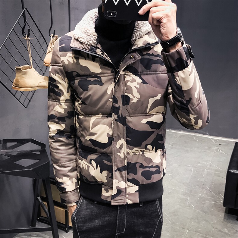 冬季加厚羊羔绒领迷彩修身棉服韩版潮流冬装棉袄C301-MY09-P140,男装棉衣,电商C301